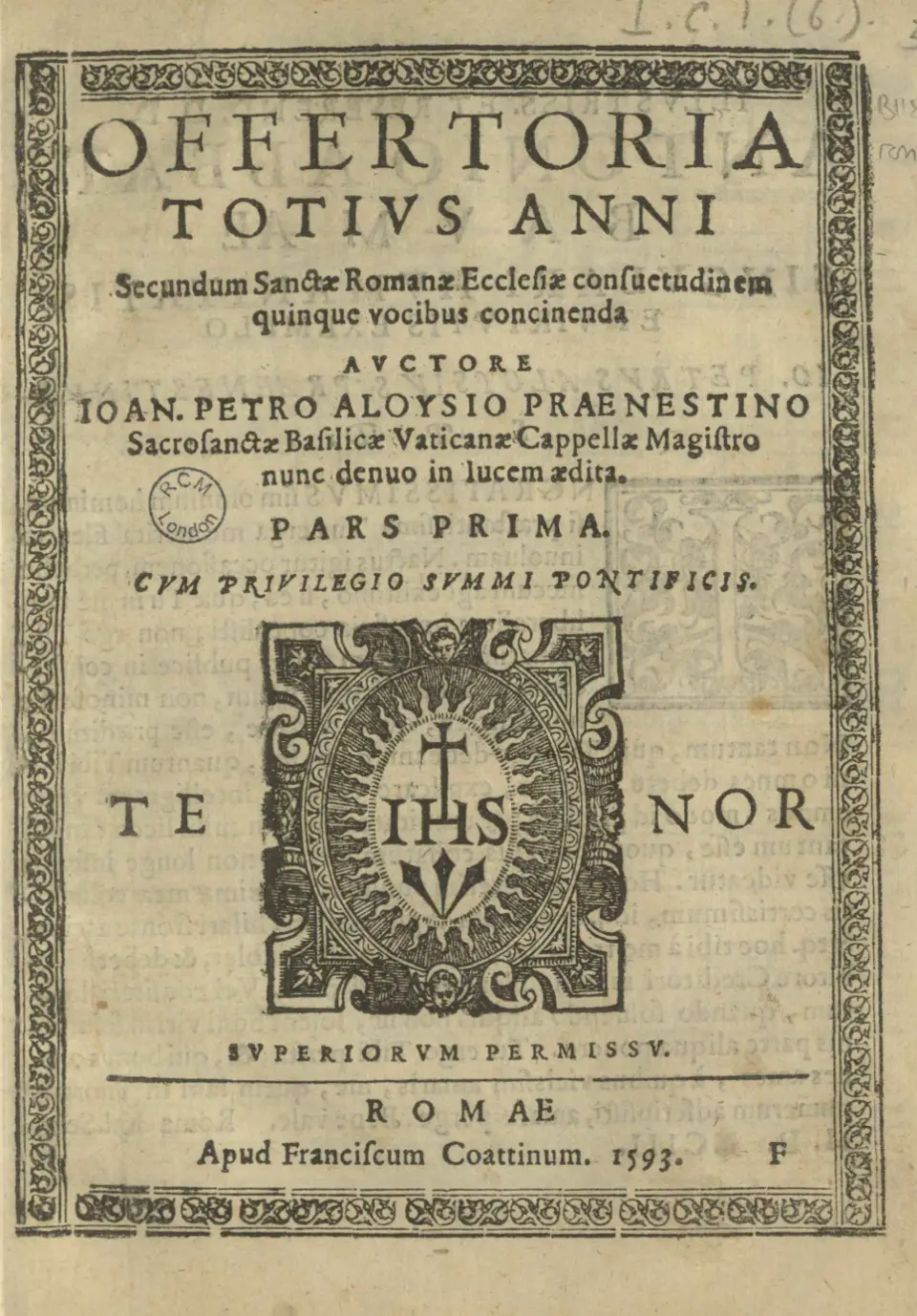 G. P. Palestrina, Offertoria, Rome 1593